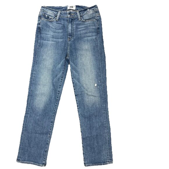 Paige Jacqueline Straight Jeans Stretchy Denim Medium Wash Distress Womens Sz 29 - Picture 1 of 13